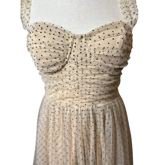 Mable Nadia Nude Tulle Bustier Dot Maxi Smocked Dress Medium Fairy Coquette - Picture 2 of 8